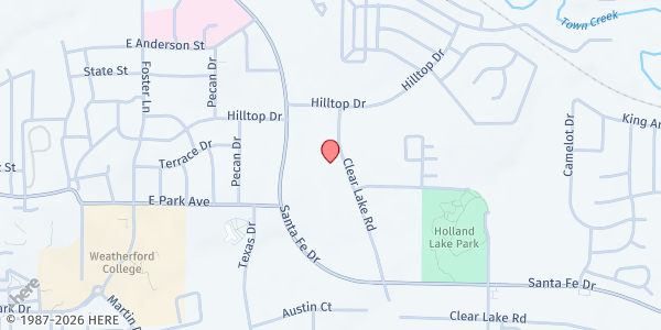 Map showing Parker County Center of Hope at 1318 Clear Lake Rd., Weatherford, TX