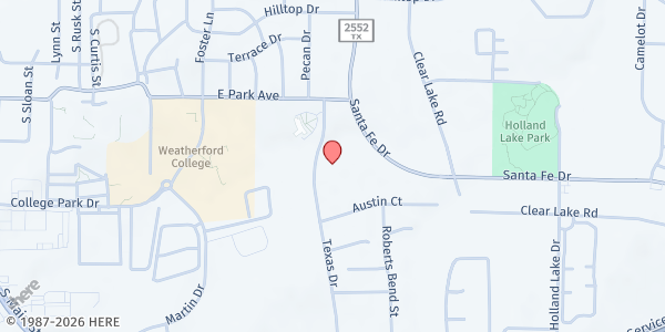 Map showing Parker County Hospital Dist. at 1501 Texas Drive, Weatherford, TX