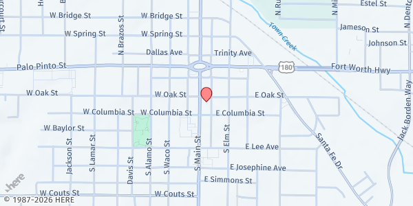 Map showing South Main Church of Christ at S Main Church of Christ, 201 South Main Street, Weatherford, TX