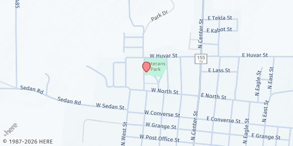 Map showing Veterans Hall at 504 Park Drive, Weimar, TX