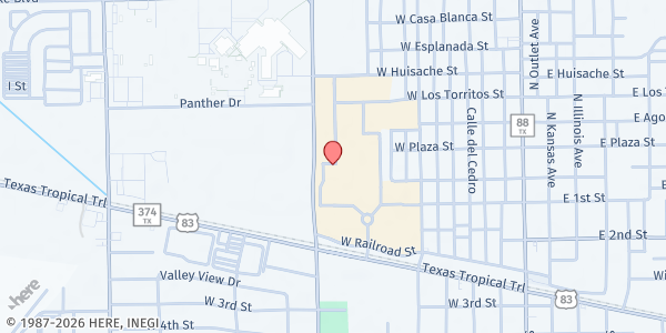 Map showing South Texas College - Mid-Valley Campus at 400 N. Border Ave., Weslaco, TX