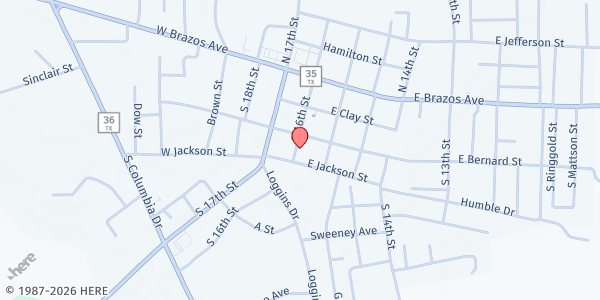 Map showing Columbia Methodist Church at 315 S. 16th St., West Columbia, TX