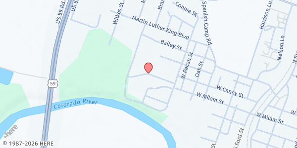 Map showing FBGC Mobile Pantry at Harris City Park at 1601 W. Milam St., Wharton, TX