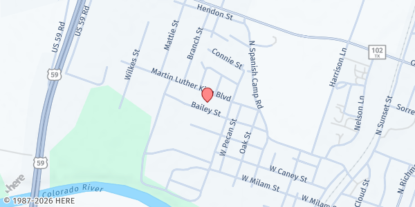 Map showing Just Do It Now at 1619 Martin Luther King Blvd., Wharton, TX