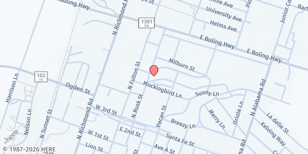 Map showing St. Thomas' Episcopal Church at 207 Bob-O-Link Ln., Wharton, TX