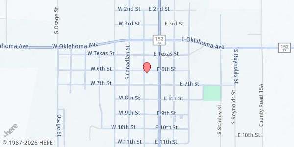Map showing Cornerstone Church at 601 S. Main St., Wheeler, TX