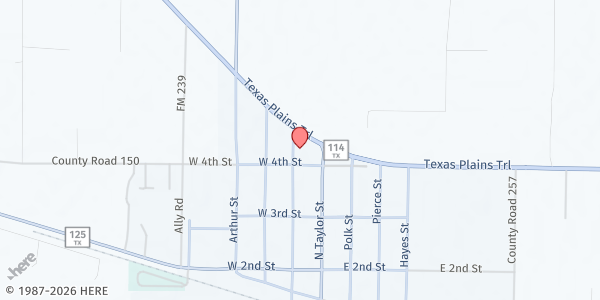 Map showing City Hall at 404 Fillmore St., Whiteface, TX