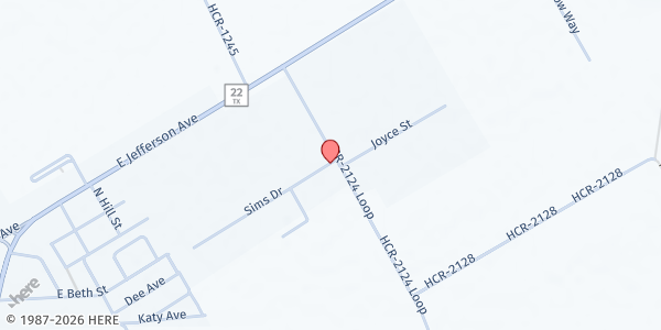 Map showing Lake Whitney Ministerial Allia at 100 Sims Dr, Whitney, TX
