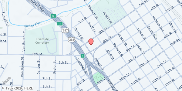 Map showing Central Boys & Girls Club at 1318 6th St, Wichita Falls, TX