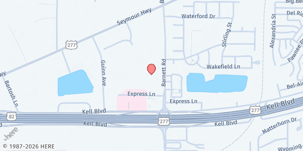 Map showing Evangel Temple at 3800 Barnett Rd, Wichita Falls, TX