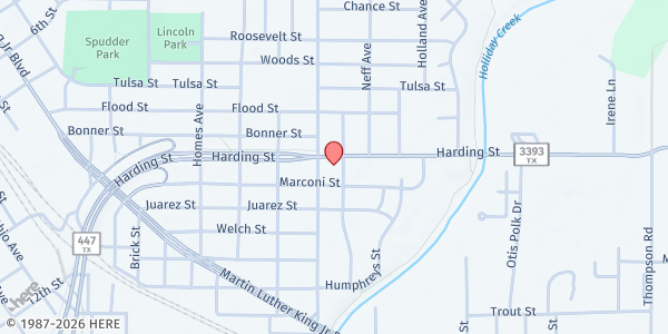 Map showing Mt Pleasant Baptist Church at 809 Harding St, Wichita Falls, TX