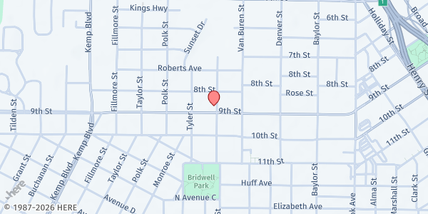 Map showing Texoma Cowboy Church - SICK Ministries at 2100 9th St, Wichita Falls, TX