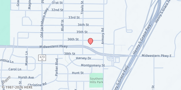 Map showing Wichita Falls Area Food Bank at 1230 Midwestern Pkwy., Wichita Falls, TX