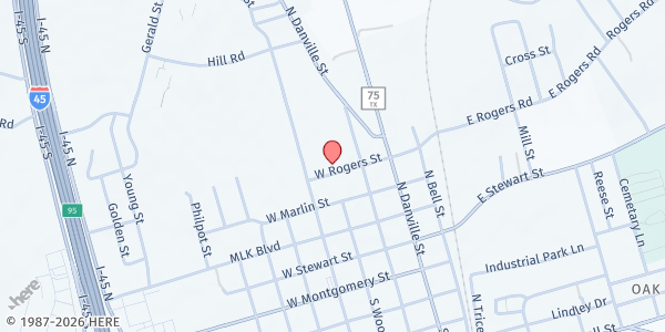Map showing Wildkat Resource Center at 204 W. Rogers Road, Willis, TX