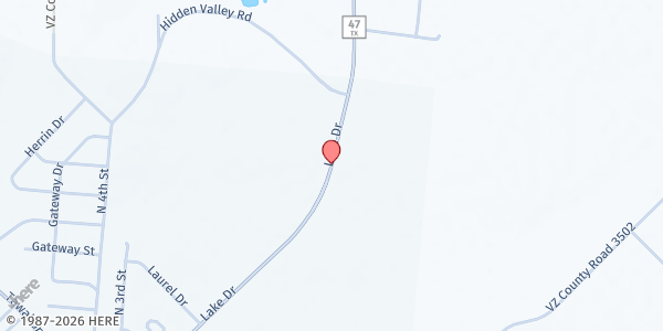 Map showing Shining Light Food Ministry at 1404 Lake Dr., Wills Point, TX