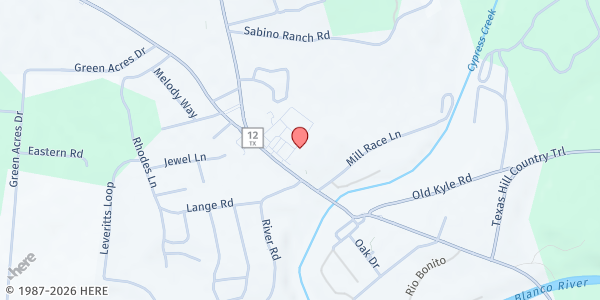 Map showing Wimberley Crisis Bread Basket at 14092 Ranch Rd. 12, Wimberley, TX