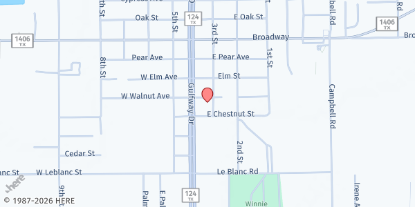 Map showing Catholic Charities (Market to HOPE) at 902 3rd St, Winnie, TX