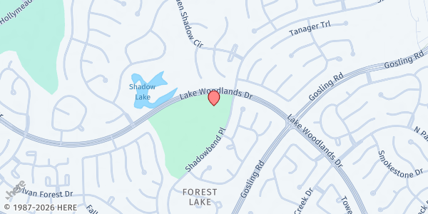 Map showing Impact Church of The Woodlands at 5401 Shadowbend Place, The Woodlands, TX