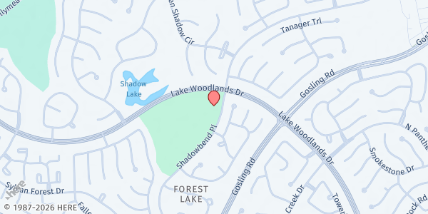 Map showing Impact Church of The Woodlands at 5401 Shadowbend Pl., The Woodlands, TX