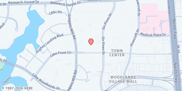 Map showing Montgomery County Women's Center at 1600 Lake Front Circle, The Woodlands, TX