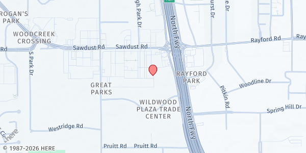 Map showing Refuge Foundation at 285 Sawdust Rd., The Woodlands, TX