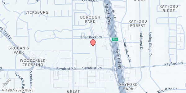 Map showing Refuge Foundation - The Woodlands at 25349-25351 Borough Park, The Woodlands, TX