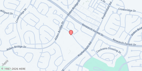 Map showing St. Anthony's Bread Food Pantry at 7985 Bay Branch Dr., The Woodlands, TX
