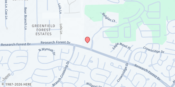 Map showing StoneBridge Food Pantry at 1 StoneBridge Church Dr., The Woodlands, TX