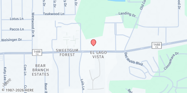 Map showing The Woodlands First Baptist Church at 5148 Farm to Market Rd. 1488, The Woodlands, TX