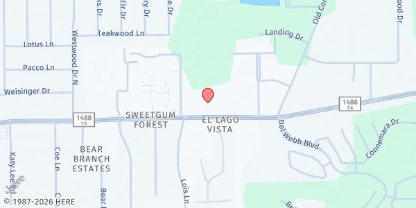 Map showing The Woodlands First Baptist Church at 5148 Farm to Market Rd. 1488, The Woodlands, TX