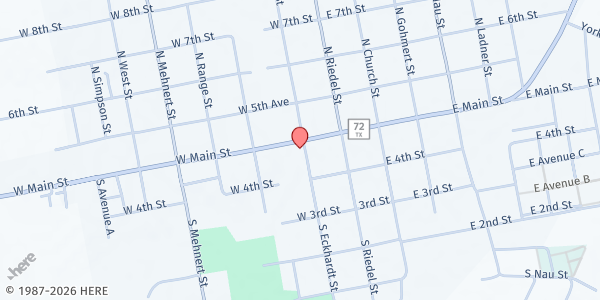 Map showing Yorktown Assistance Ministry at 123 N. Church, Yorktown, TX