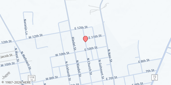 Map showing Yorktown Assistance Ministry at 123 N. Church St., Yorktown, TX