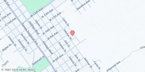 Map showing Zapata Helping Hands Food Pantry at 702 Delmar St., Zapata, TX