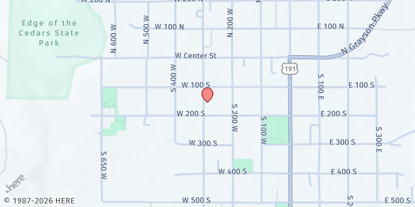 Map showing First Baptist Church of Blanding at 157 S 300 W #4248, Blanding, UT