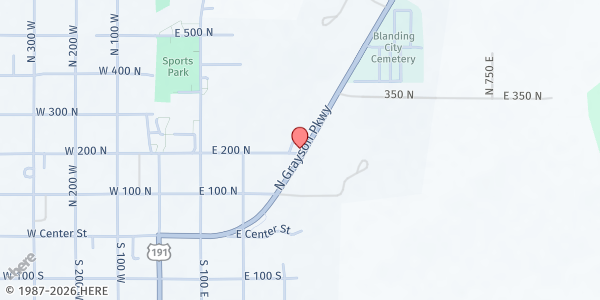 Map showing Utah Food Bank Southeastern Distribution Center at 295 E 200 N, Blanding, UT