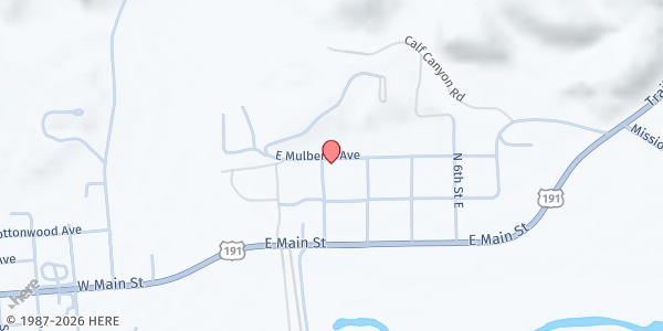 Map showing Bluff Community Center at 3rd East and Mulberry, Bluff, UT