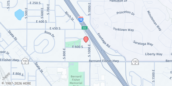 Map showing Bountiful Community Food Pantry - Clearfield at 562 S 1000 E, Clearfield, UT