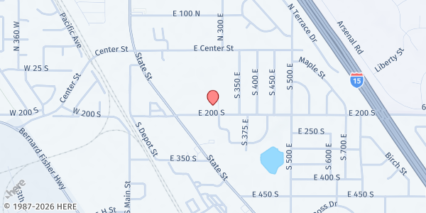 Map showing Nations for Christ at 295 E. 200 S., Clearfield, UT