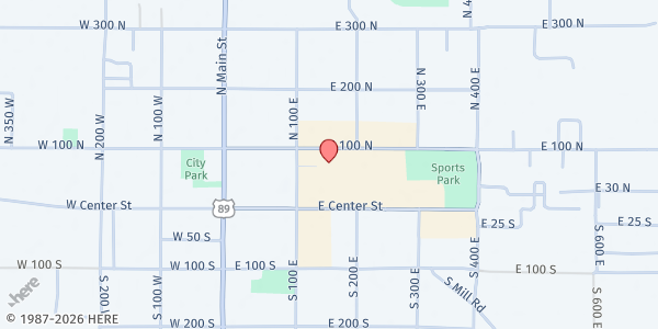 Map showing Ephraim - Mobile Food Drop at 150 College Ave. E, Ephraim, UT