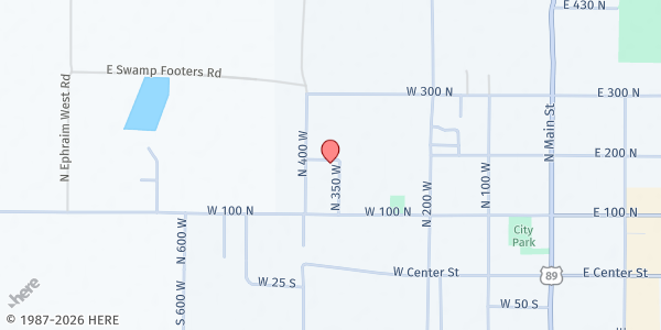 Map showing Sanpete Community Training Center at 350 W 200 N St, Ephraim, UT