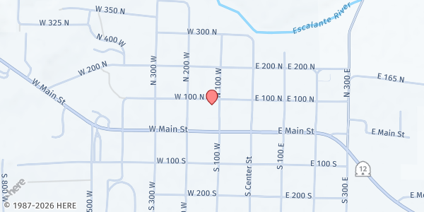 Map showing Escalante Food Pantry at 75 N 100 W, Escalante, UT