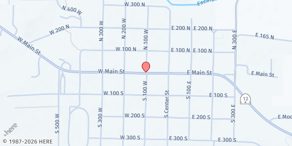 Map showing Garfield County Care & Share Escalante at 90 N 100 W, Escalante, UT