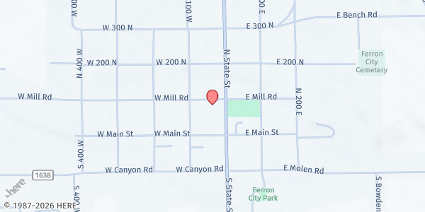Map showing First Baptist Church of Emery County at 35 W Mill Rd, Ferron, UT