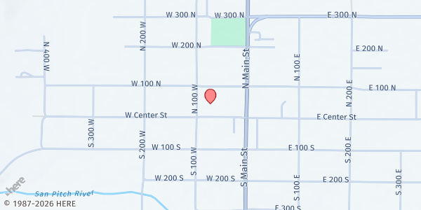 Map showing Gunnison - Mobile Food Drop at 80 W Center St, Gunnison, UT