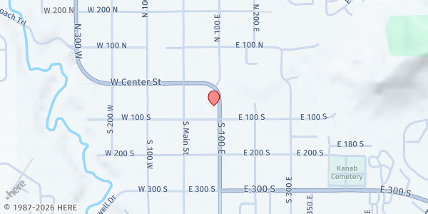 Map showing Volunteer Center-Kane Co at 78 S 100 E, Kanab, UT
