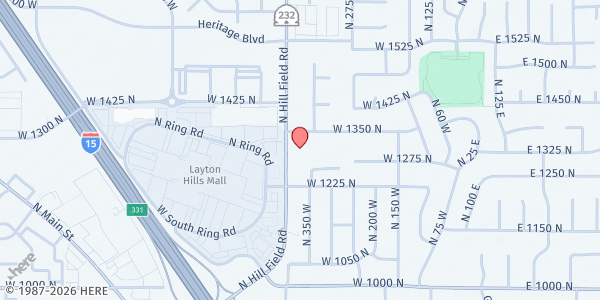 Map showing Layton Mobile Pantry at 1322 North Hill Field Road, Layton, UT