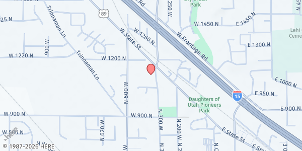 Map showing Lehi Peaks Mobile Pantry at 1149 N 300 W, Lehi, UT