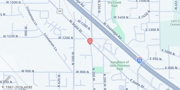Map showing Lehi Peaks Mobile Pantry at 1149 N. 300 W., Lehi, UT