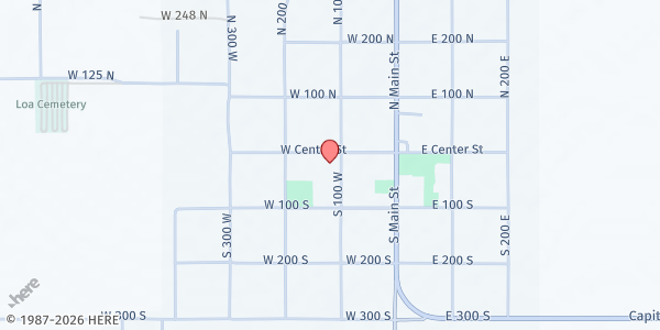Map showing The Church of Jesus Christ of Latter-day Saints - Loa at 20 S 100 W St, Loa, UT