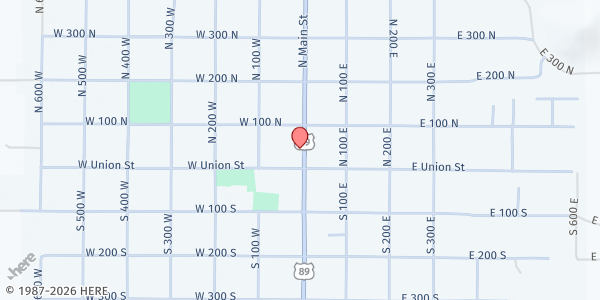 Map showing Manti Senior Center at 49 N Main St, Manti, UT